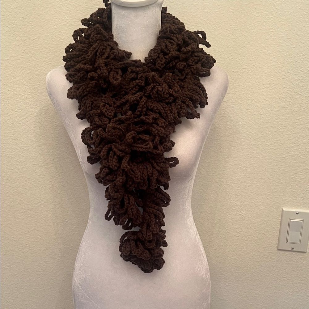 NWT Angela’s Designs hand crocheted one of a kind chocolate brown 74” boa scarf